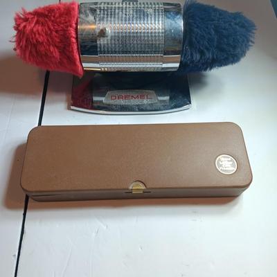 Vintage Dremel electric shoe polish machine / Buffer with leather care products