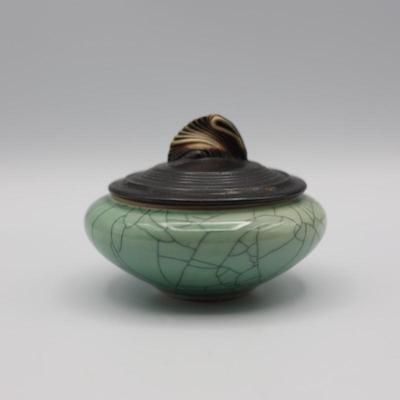 Signed Andrew MacCorkindale Art Pottery Crackle Porcelain Jar W/ Lid