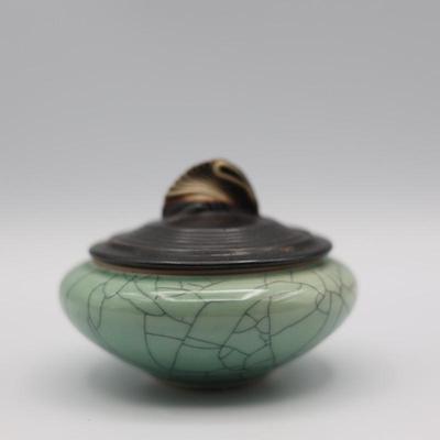 Signed Andrew MacCorkindale Art Pottery Crackle Porcelain Jar W/ Lid