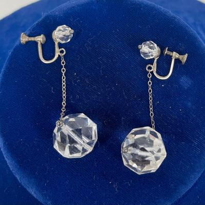 Art Deco Crystal Sterling Silver Dangling Earrings
