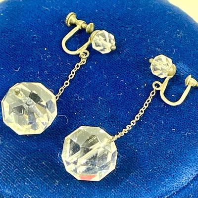 Art Deco Crystal Sterling Silver Dangling Earrings