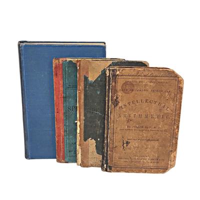 4 Antique Educational Books: Intellectual Arithmatic, Elementary Spelling x 2 & The Normal Mind