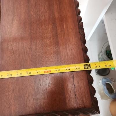 Antique Empire Carved Flame Drop Leaf Side Table Sewing Table