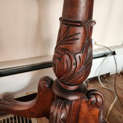 Antique Empire Carved Flame Drop Leaf Side Table Sewing Table