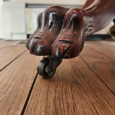 Antique Empire Carved Flame Drop Leaf Side Table Sewing Table