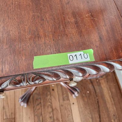 Antique Empire Carved Flame Drop Leaf Side Table Sewing Table