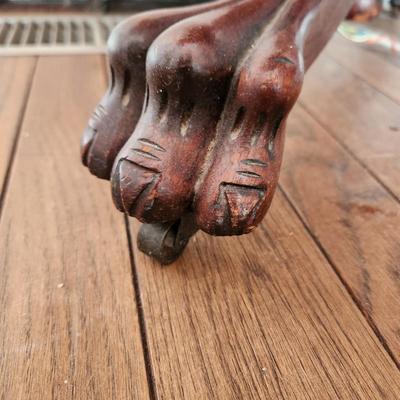 Antique Empire Carved Flame Drop Leaf Side Table Sewing Table