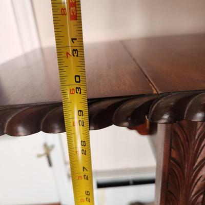 Antique Empire Carved Flame Drop Leaf Side Table Sewing Table