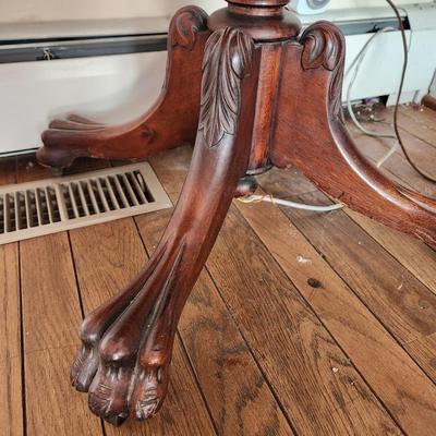 Antique Empire Carved Flame Drop Leaf Side Table Sewing Table