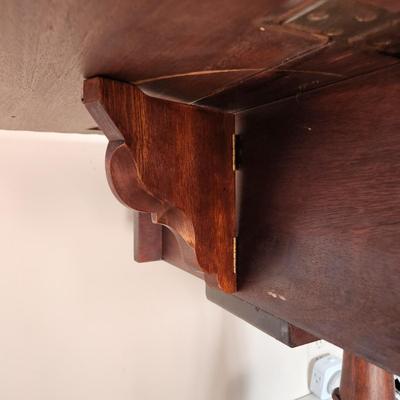 Antique Empire Carved Flame Drop Leaf Side Table Sewing Table