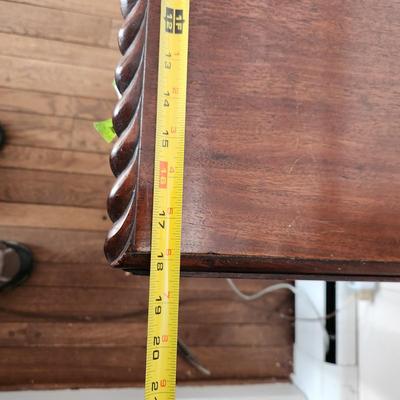 Antique Empire Carved Flame Drop Leaf Side Table Sewing Table