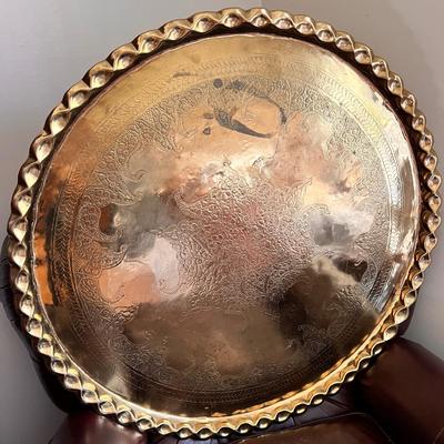 Oversized Ornate Brass Ottoman Tray