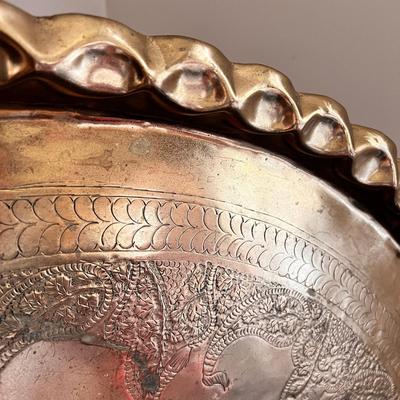 Oversized Ornate Brass Ottoman Tray