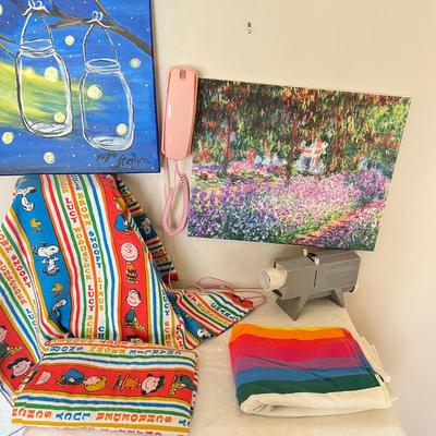 Fun Vintage Lot - Pink Telephone, Art, Snoopy Sheets & More