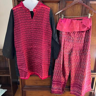 Silk Kurti Top & Tie Waist Pants