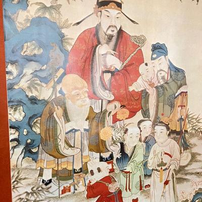 Scroll Silk "Three Stars of Qing Dynasty" Wall Hanging