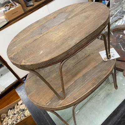 Pair of Rustic Wood and Metal Footstools