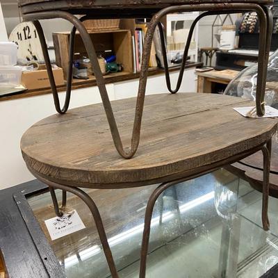 Pair of Rustic Wood and Metal Footstools