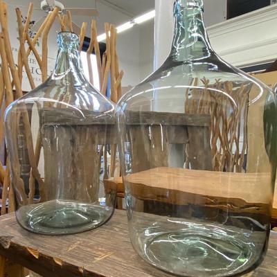 Pair of Large Clear Glass Bottle