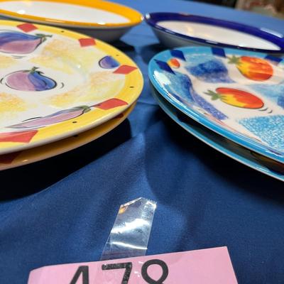 Lot of colorful plates and bowls