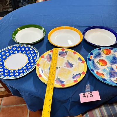 Lot of colorful plates and bowls