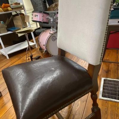 Fabric and Leather High Back Chair