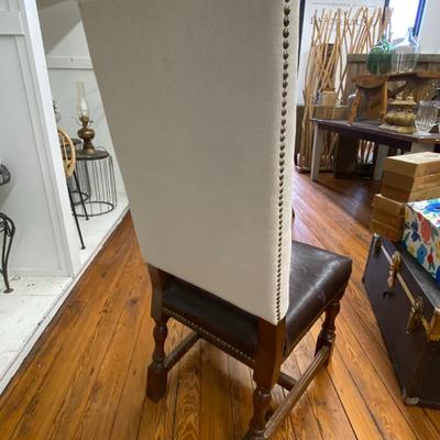 Fabric and Leather High Back Chair