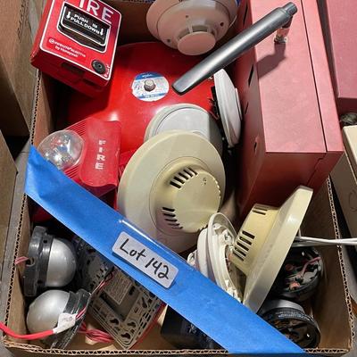 Box of Dozen+ Fire Alarm Supplies - Bells/Detectors - In Case of Emergency