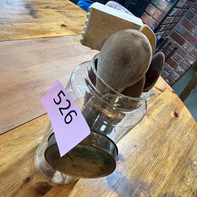 Antique jar w/ wooden utensils