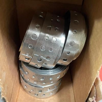 Box of Pipe Clamps & Metal Strapping