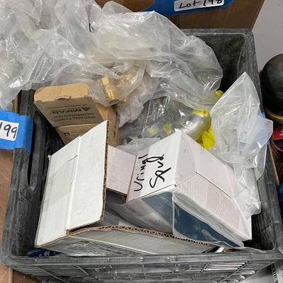 Crate of Plumbing Components - Brass plugs & connectors, valves