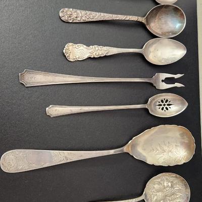 Lot of 8 Sterling Silver Flatware S. Kirk & Son, Stieff , Lunt Berry Spoons , Fork