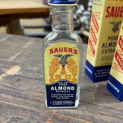 Set of Four Vintage Bottles of Sauer's Almond Extract Lot One