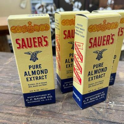 Set of Four Vintage Bottles of Sauer's Almond Extract Lot Two
