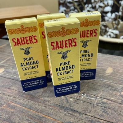 Set of Four Vintage Bottles of Sauer's Almond Extract Lot Two