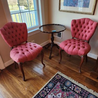 Pair Tufted Seat & Back Armless Chairs