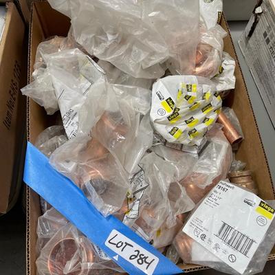 Box Misc. COPPER plumbing fixtures - various sizes in bags mostly