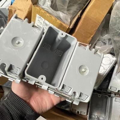 Box of Single Gang outlet/electrical boxes & other misc. electrical components