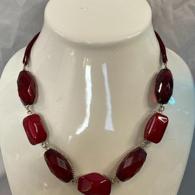 Ruby Red Beaded Statement Necklace