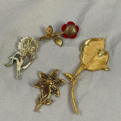 (4) Vintage Floral Brooches