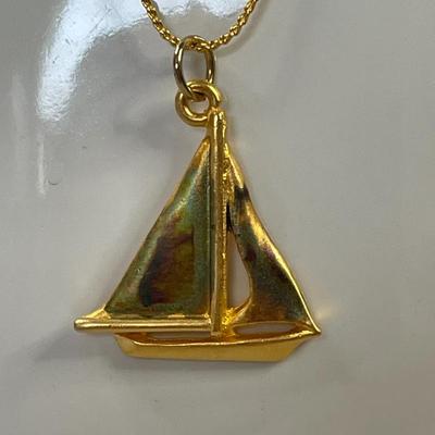 Gold Tone Sailboat Necklace