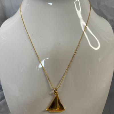 Gold Tone Sailboat Necklace