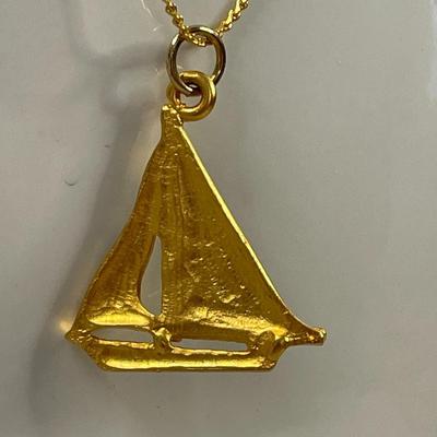 Gold Tone Sailboat Necklace