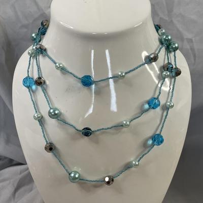 Blue Glass Beaded Necklace