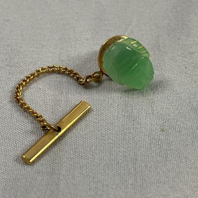 Green Carved Scarab Tie Tack