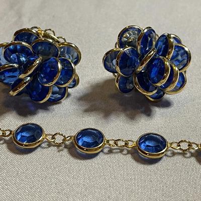 Blue Swarovski Beveled Earrings and Bracelet