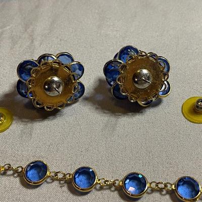 Blue Swarovski Beveled Earrings and Bracelet