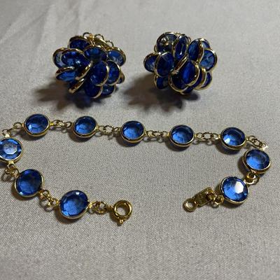 Blue Swarovski Beveled Earrings and Bracelet