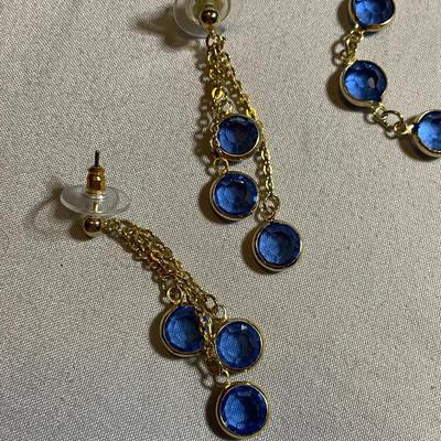 Blue Swarovski Beveled Earrings and Necklace