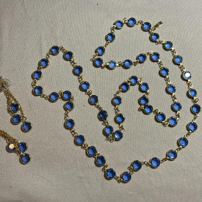 Blue Swarovski Beveled Earrings and Necklace